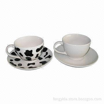 Ceramic Cup and Saucer Set with Logo and FDA/CA65/CPSIA/LFGB Marks, 84/500/EEC Contact Food Grade